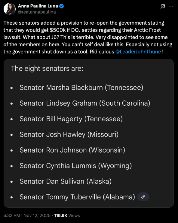 Rep. Anna Paulina Luna's tweet about Lindsey Graham's $500K payment